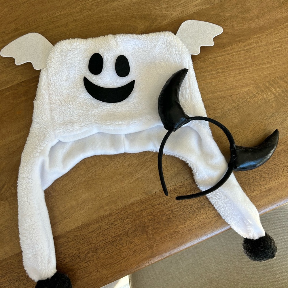 Toddler/Kid’s Ghost Beanie and Black Devil Headband